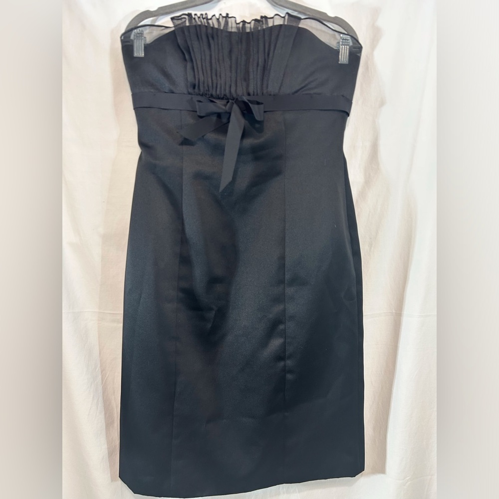 Monique Lhuillier Black Strapless Satin Dress‎ Size 8